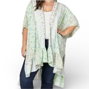 DAVI & DANI Kimono Duster Swim Cover Up Floral Stripes Ruffled NWT Sizes 1x 2x